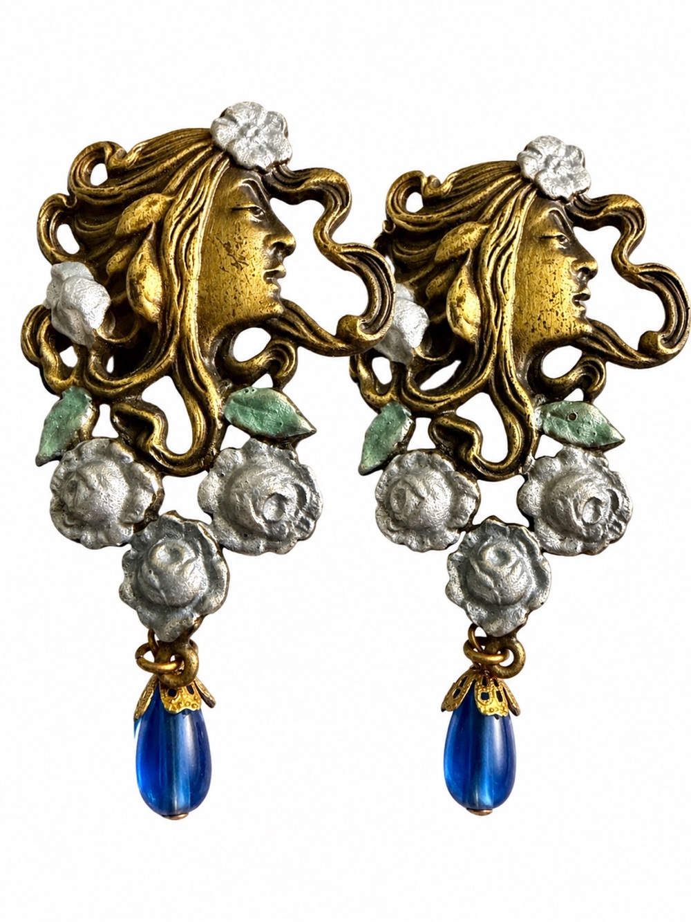 Vintage 1970s JJ Jonette Goddess earrings Art Nouveau